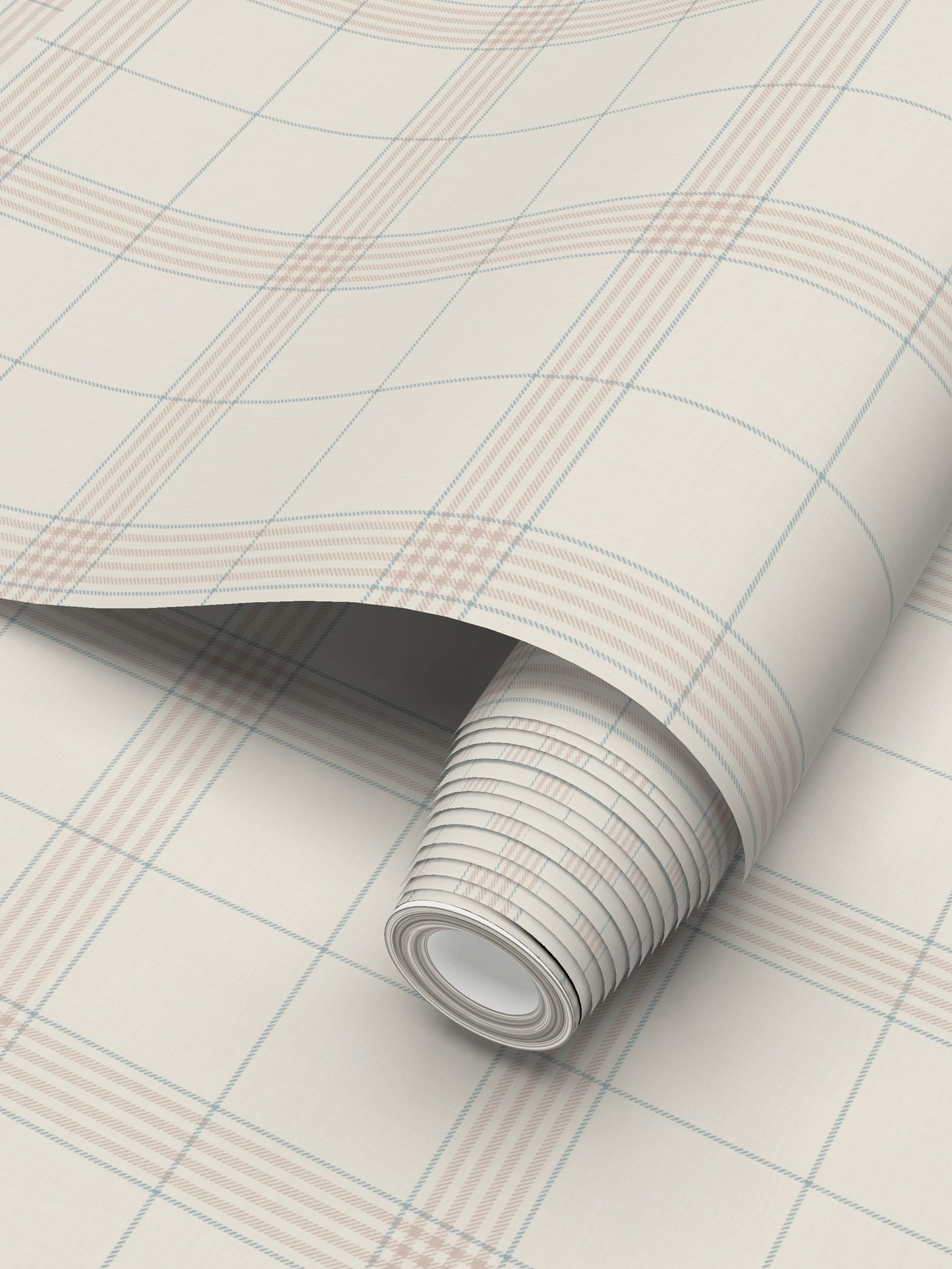 Wallpaper – Hollis Tartan Plaid in Plaster Pink and Sky Blue