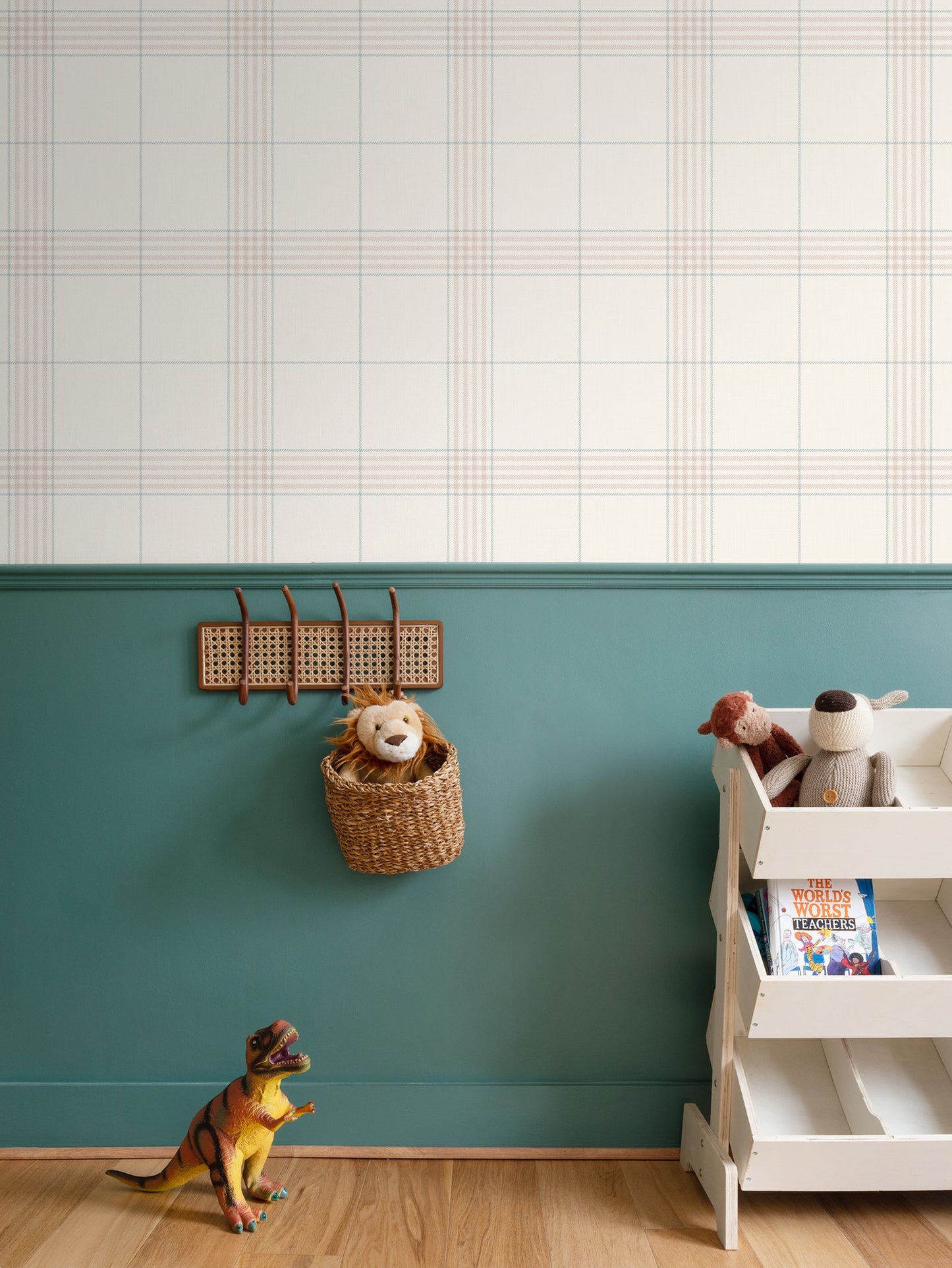 Wallpaper – Hollis Tartan Plaid in Plaster Pink and Sky Blue