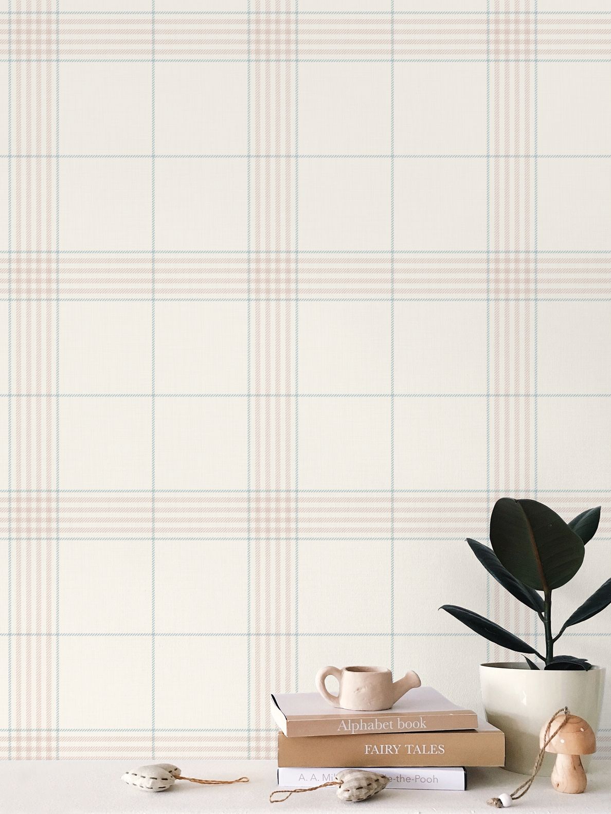 Wallpaper – Hollis Tartan Plaid in Plaster Pink and Sky Blue