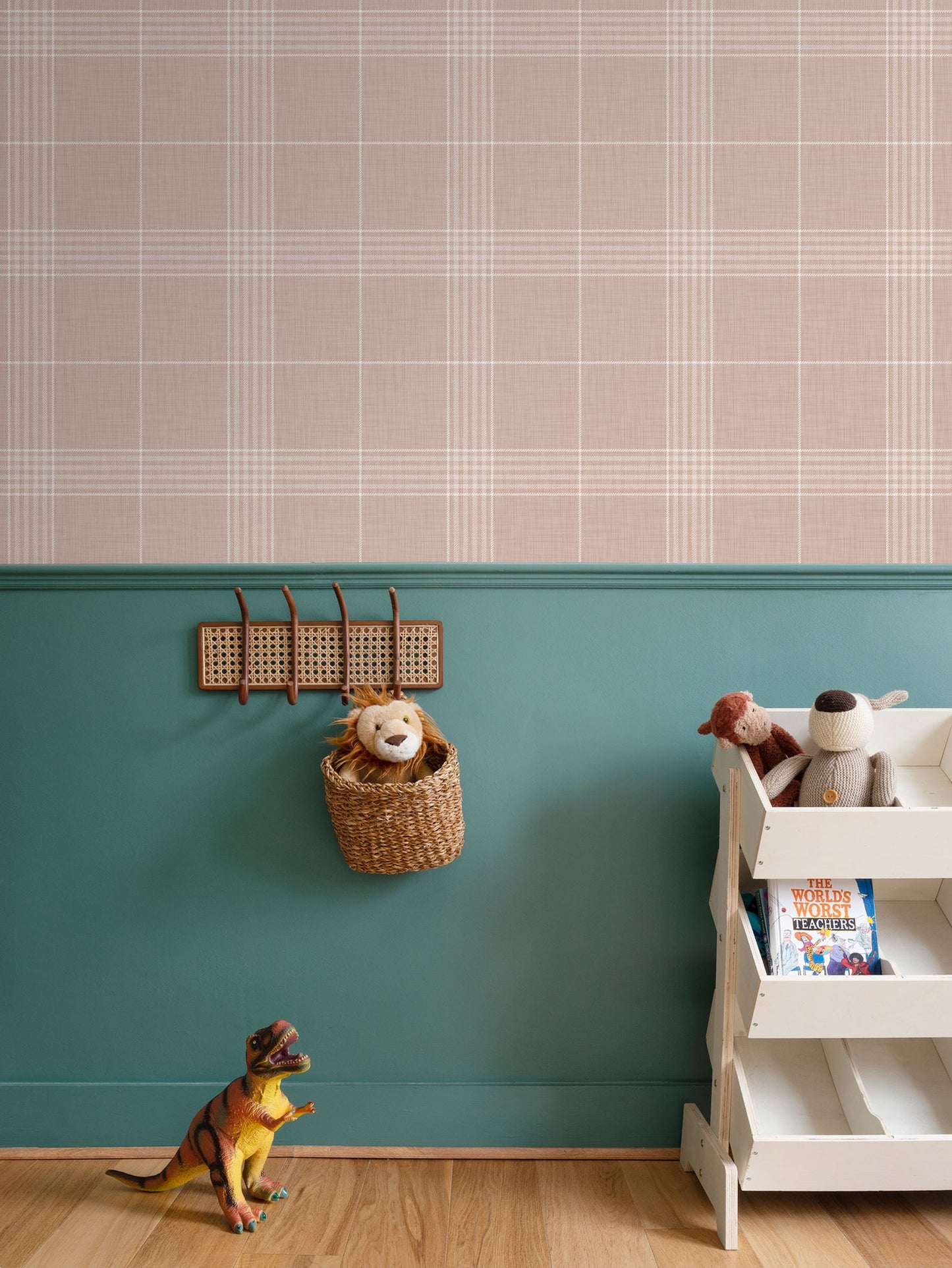 Wallpaper – Hollis Tartan Plaid in Pink Sands