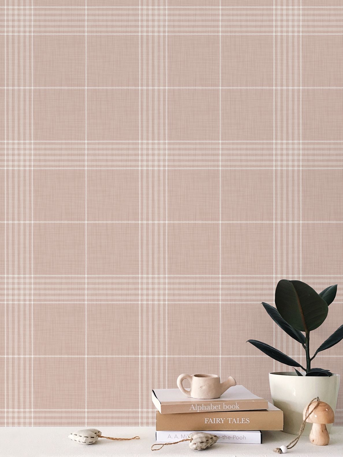 Wallpaper – Hollis Tartan Plaid in Pink Sands