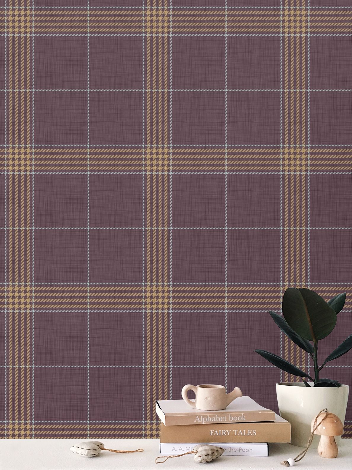 Wallpaper – Hollis Tartan Plaid in Blackberry Wine