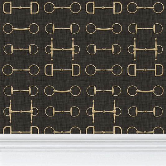Wallpaper – Ashby Horse Bits in Carbon and Gold