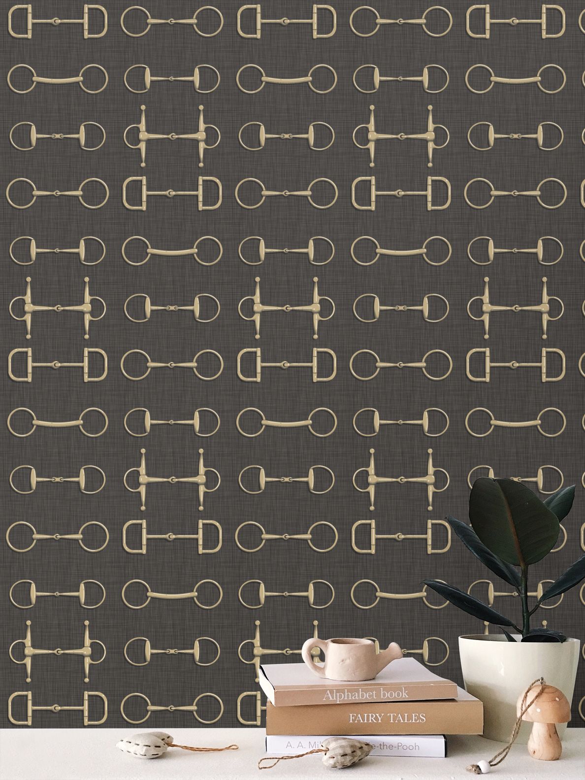 Wallpaper – Ashby Horse Bits in Carbon and Gold