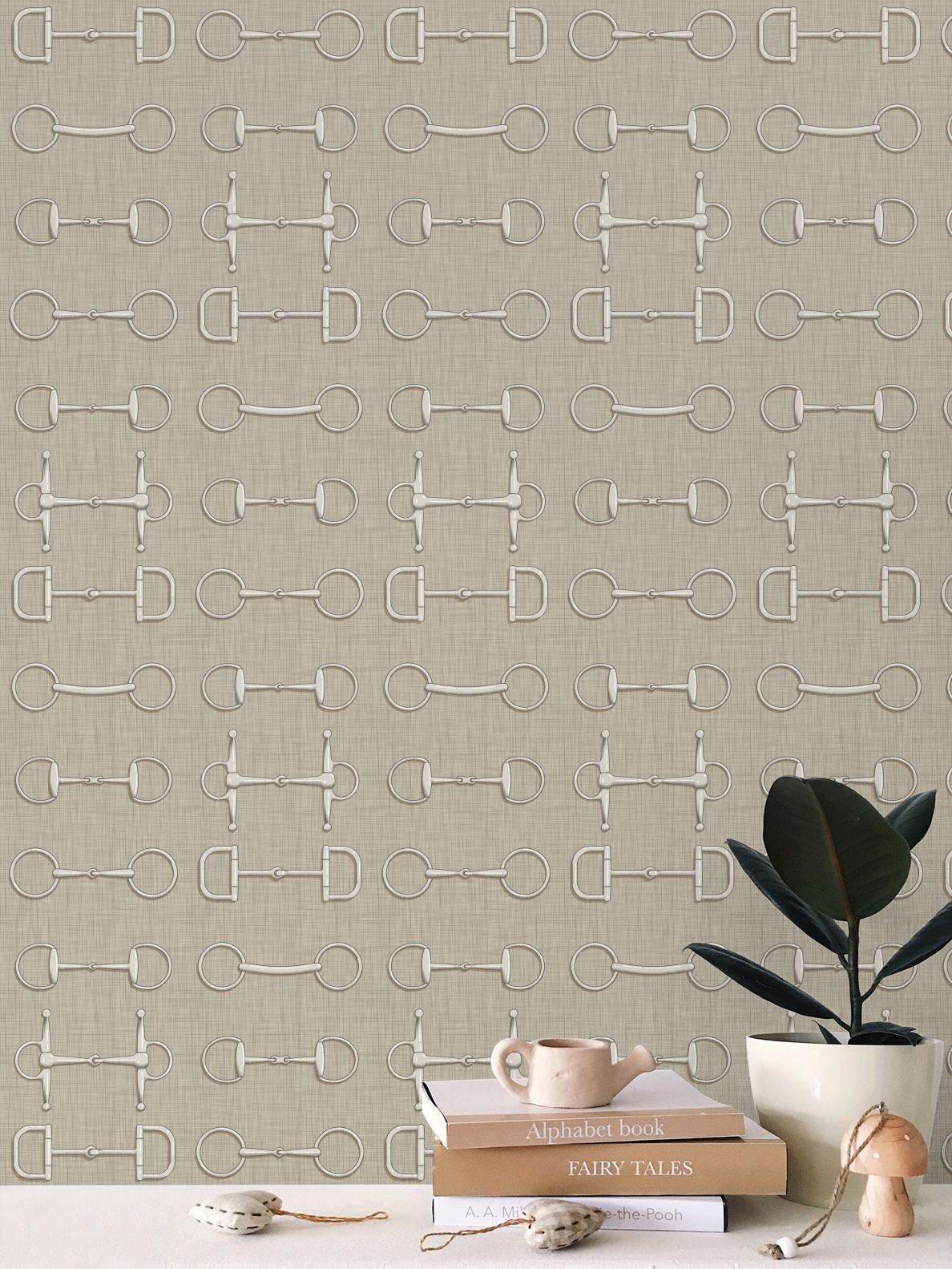 Wallpaper – Ashby Horse Bits in Aged Linen