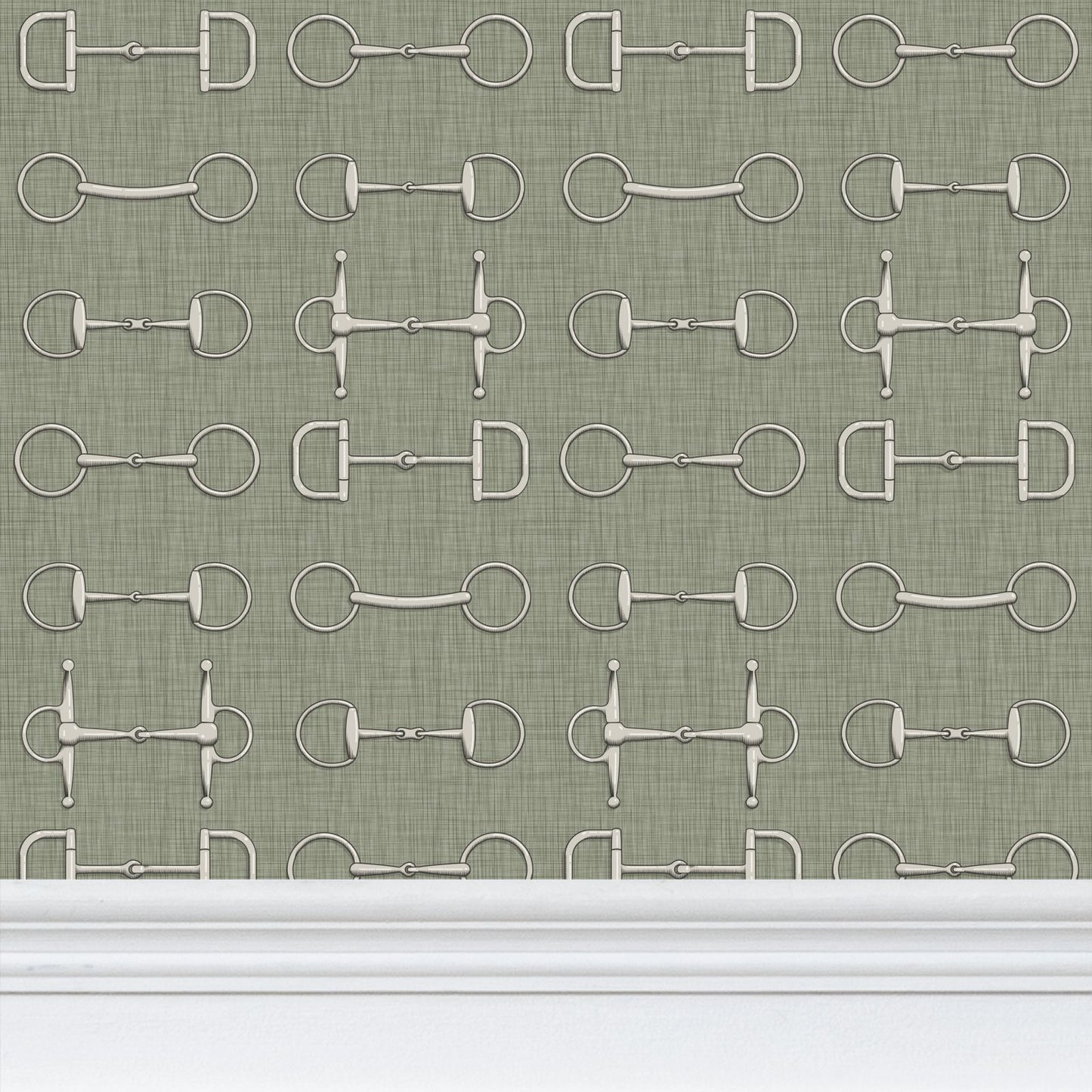 Wallpaper – Ashby Horse Bits in Mossy Olive