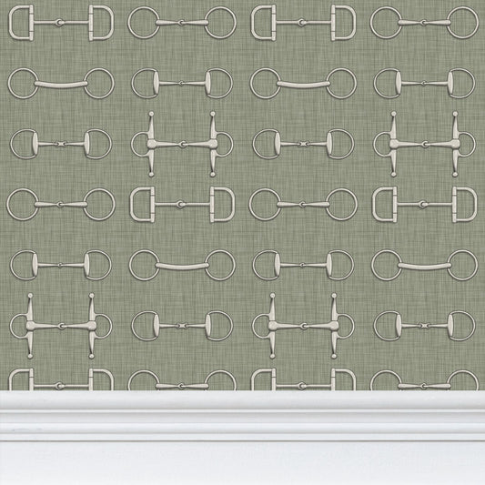 Wallpaper – Ashby Horse Bits in Mossy Olive