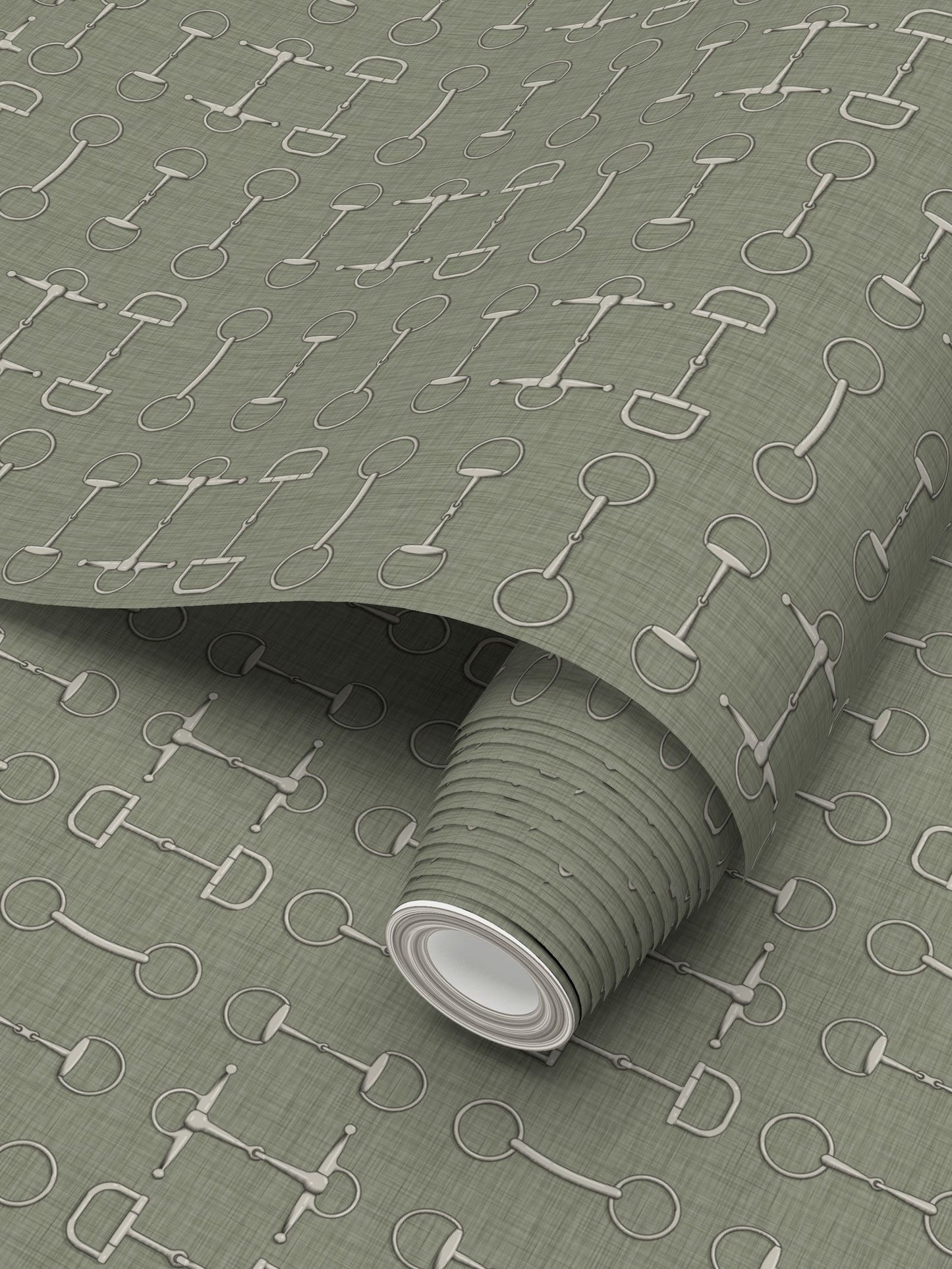 Wallpaper – Ashby Horse Bits in Mossy Olive