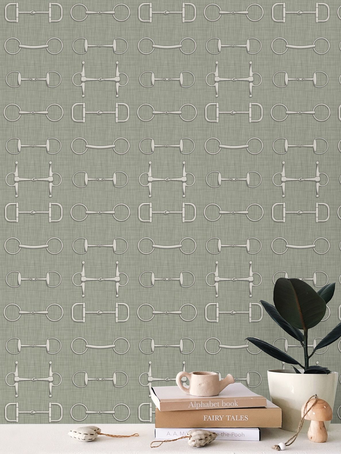 Wallpaper – Ashby Horse Bits in Mossy Olive