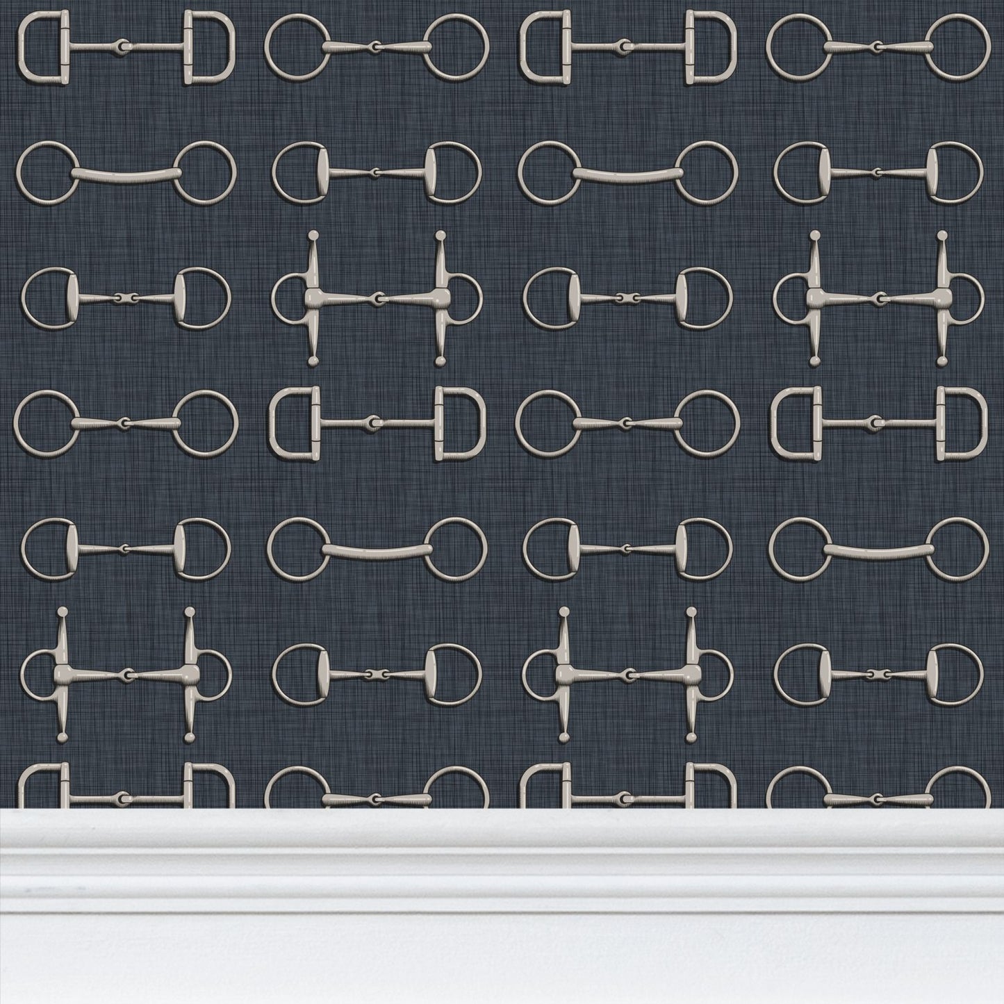 Wallpaper – Ashby Horse Bits in Midnight Navy