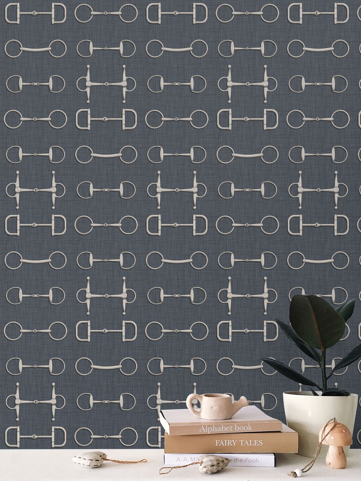 Wallpaper – Ashby Horse Bits in Midnight Navy