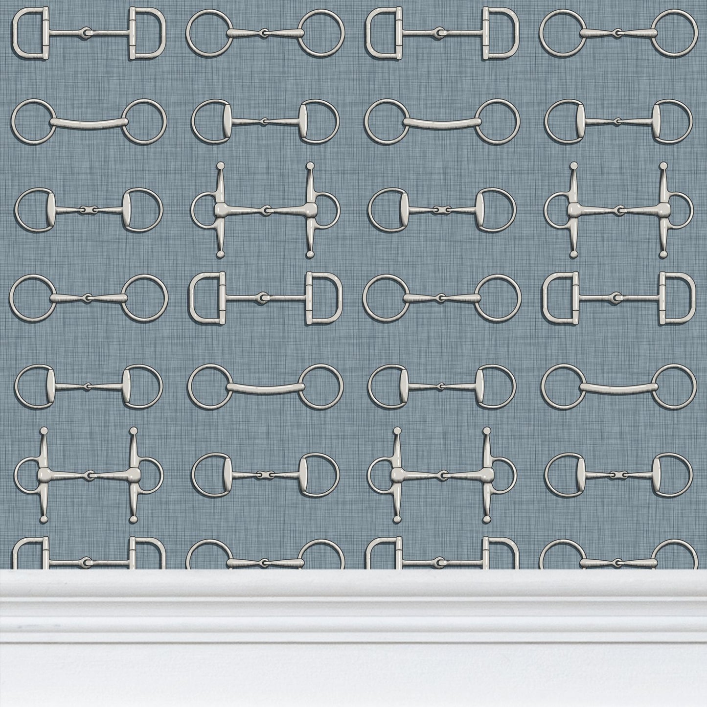 Wallpaper – Ashby Horse Bits in Blue Serge