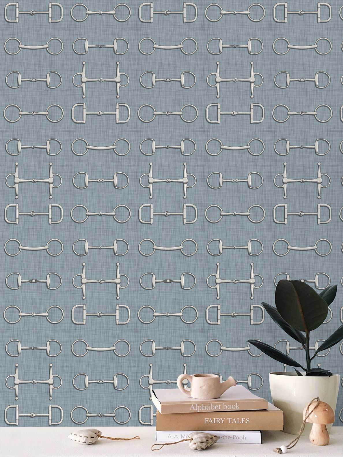 Wallpaper – Ashby Horse Bits in Blue Serge