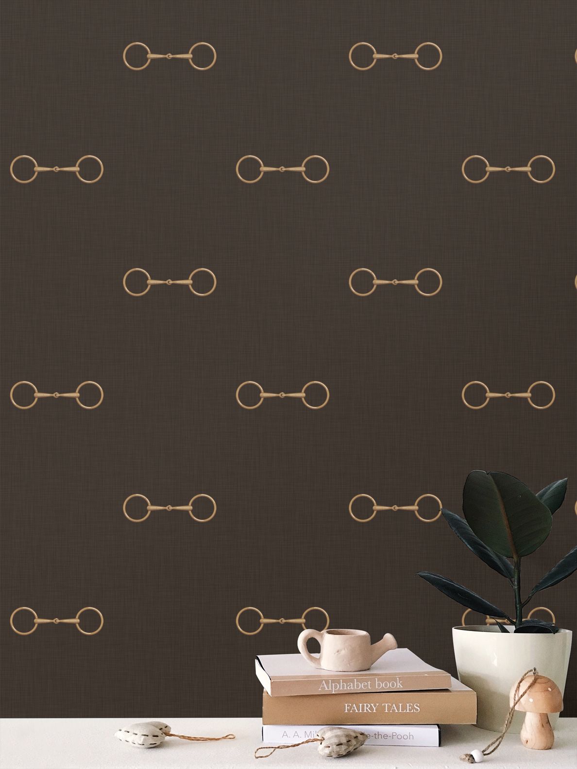 Wallpaper – Devon Horse Bits in Espresso and Gold