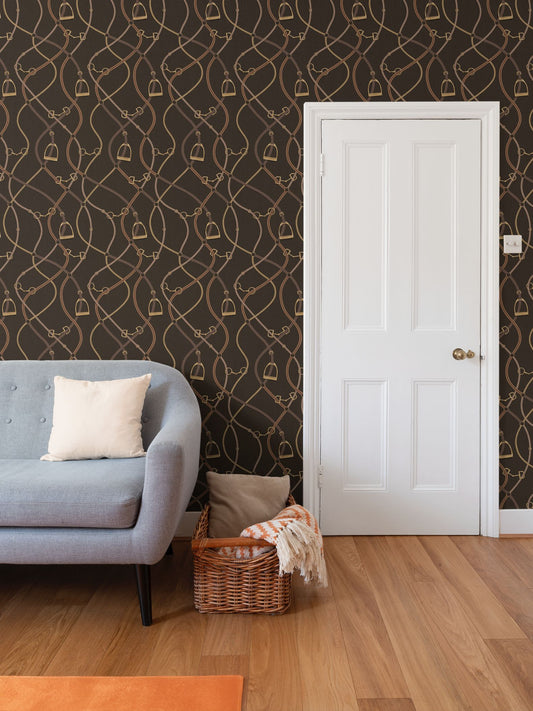 Wallpaper – Foxcroft Equestrian Style in Espresso and Gold