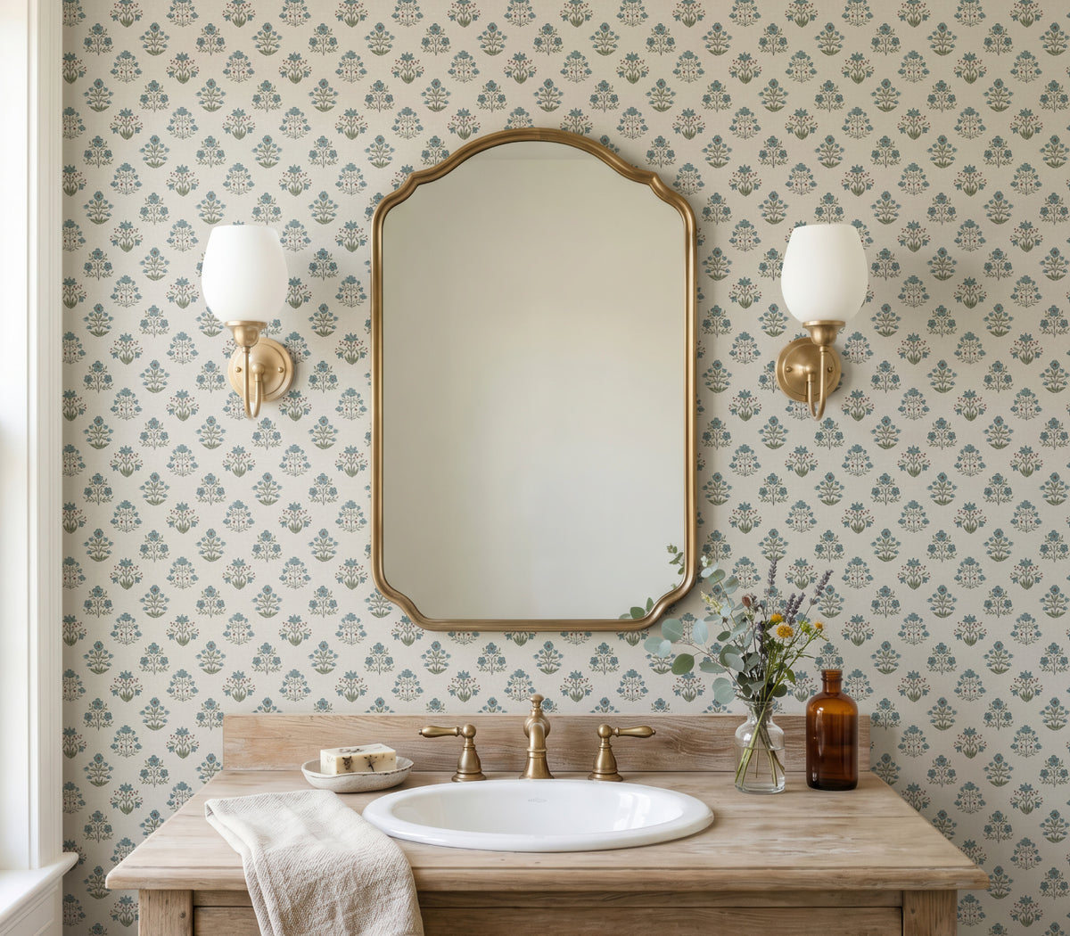 Wallpaper – Maribel Floral in Slate and Olive