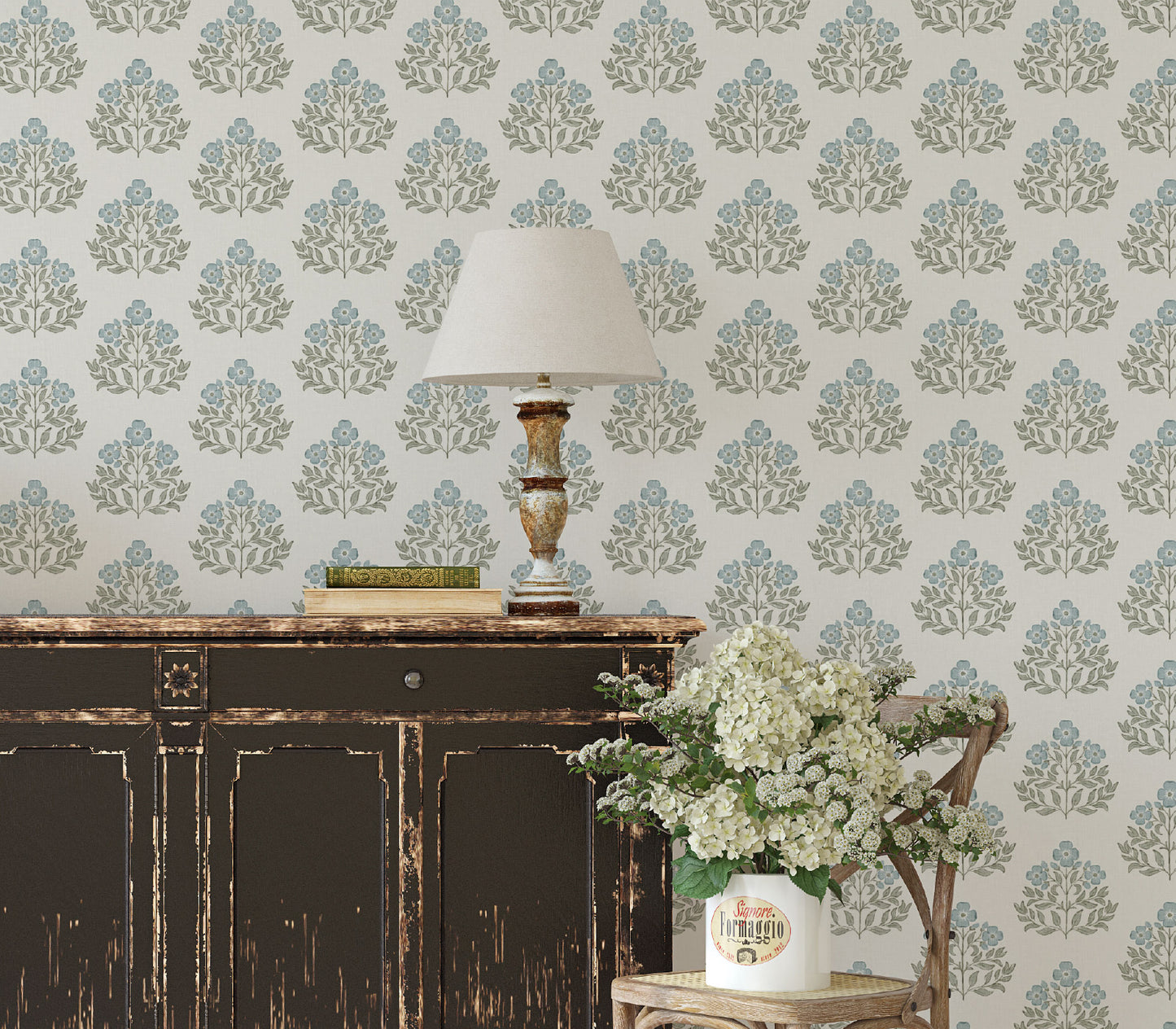 Wallpaper – Lettie in Provençal Blue and Sage Green