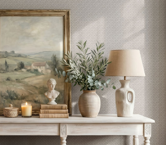 Wallpaper – Louisa Block Print Palmette Stone