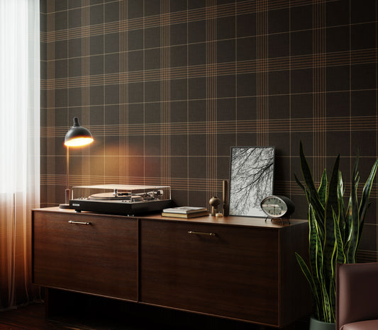 Wallpaper – Hollis Tartan Plaid in Espresso Brown