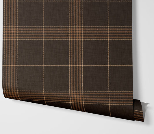 Wallpaper – Hollis Tartan Plaid in Espresso Brown