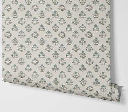 Wallpaper – Maribel Floral in Slate and Olive