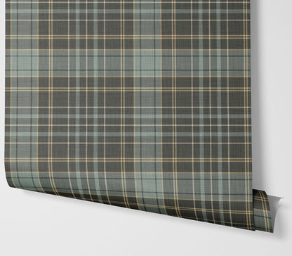 Wallpaper – Morgan Tartan Plaid in Charcoal Olive