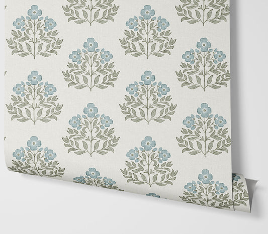 Wallpaper – Lettie in Provençal Blue and Sage Green